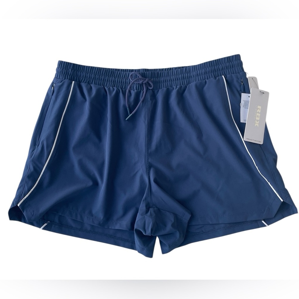 RBX Blue Running Workout Shorts Zipper Pockets Lined Quick Dry Woman's XL NWT